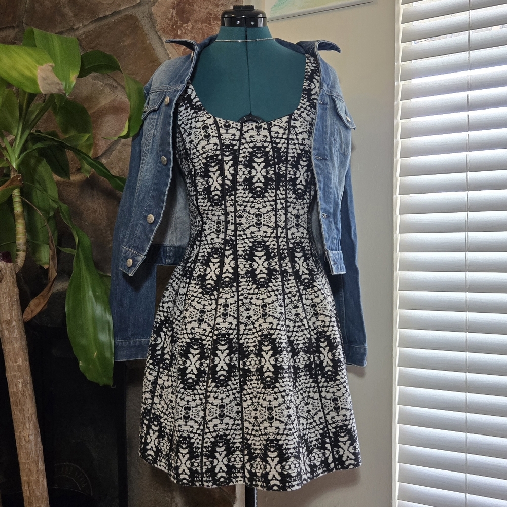 Armani Exchange Fit & Flare Modern Monochrome Fairy Grunge Seamed Dress